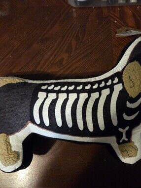 Hallows Eve Skeleton Dachshund Decorative Throw Pillow Trick Or Treat Pail NWT